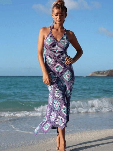 Halter Granny Square Midi Dress