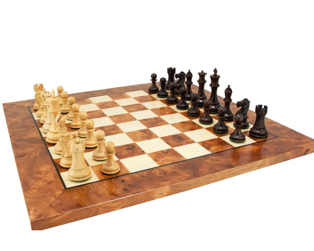 Root wood and Oak veneers Chessboard, High gloss lacquered, Christmas Gift