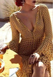 Gypsy Boho Dress - Sexy flowing Crochet - Long bell sleeves - lace crochet dress - Handmade crochet maxi  dress - Hippie mini dress