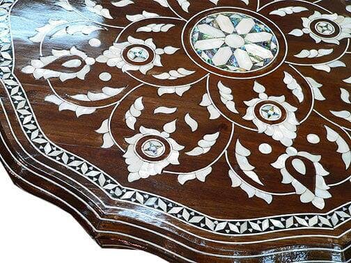 Syrian Round  Side Table, Mother of pearl inlaid Arabesque