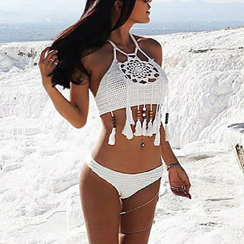 Halter Flapper Crochet swimsuit, Boho outfit, Beachwear crochet, Festival clothing, Gypsy swimsuit