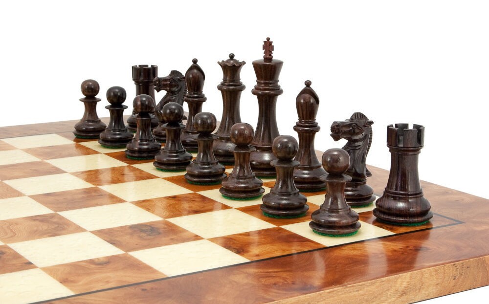 Root wood and Oak veneers Chessboard, High gloss lacquered, Christmas Gift