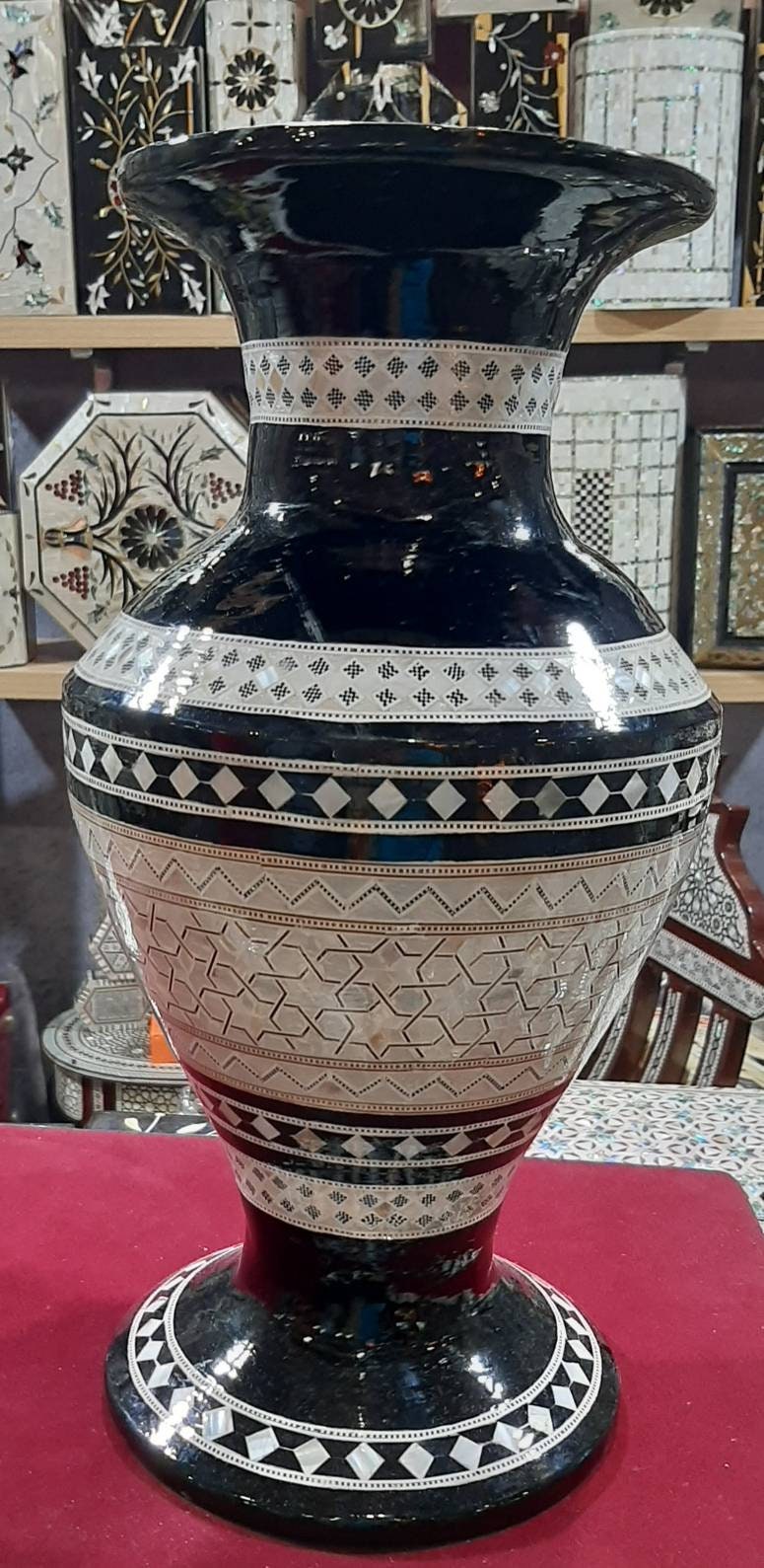 Wooden Vase with Mother of Pearl Inlay