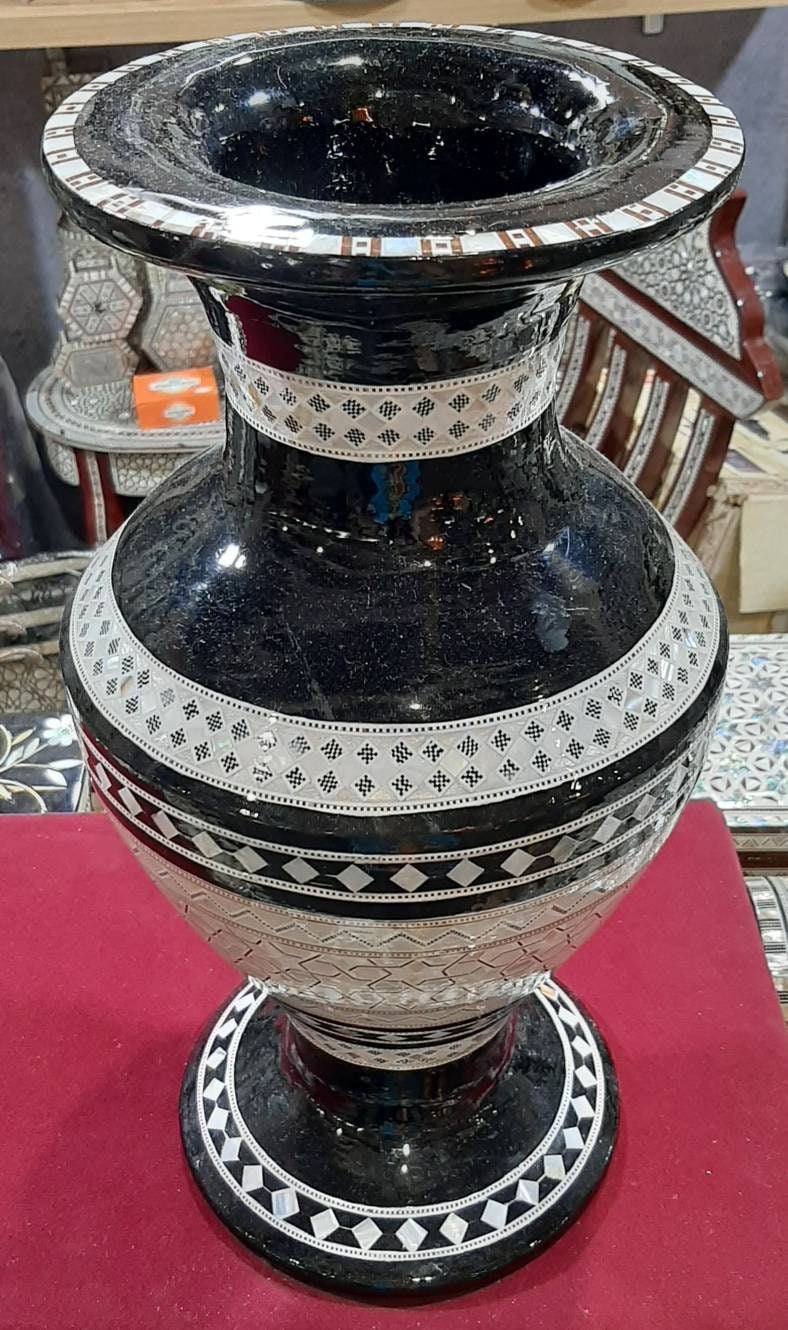 Wooden Vase with Mother of Pearl Inlay