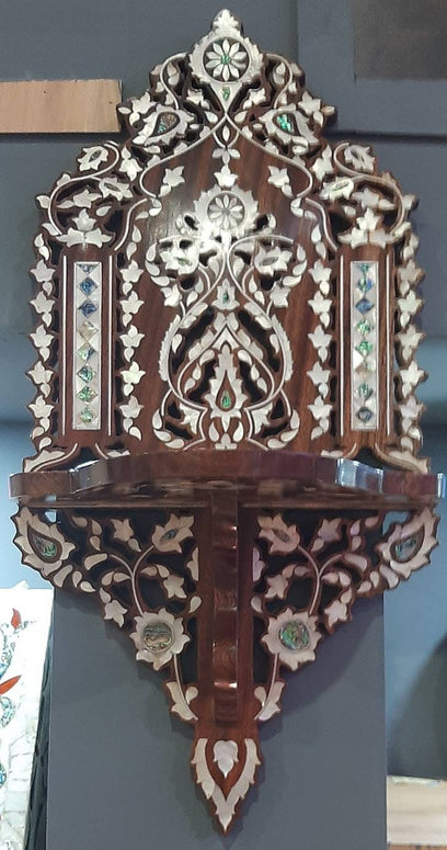 Wooden Lantern (Meshkah) Shelf with Mother of Pearl Inlay