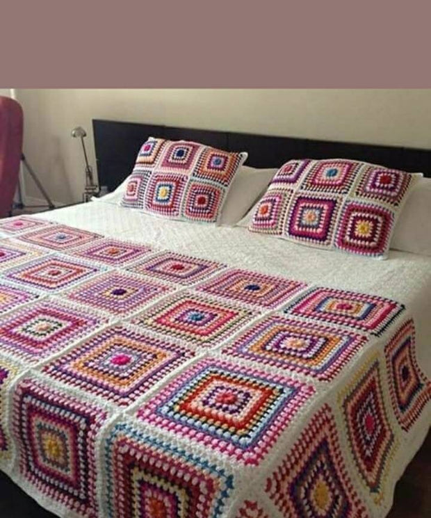 Flower of the Forest Granny Square Bed Cover and Cushions