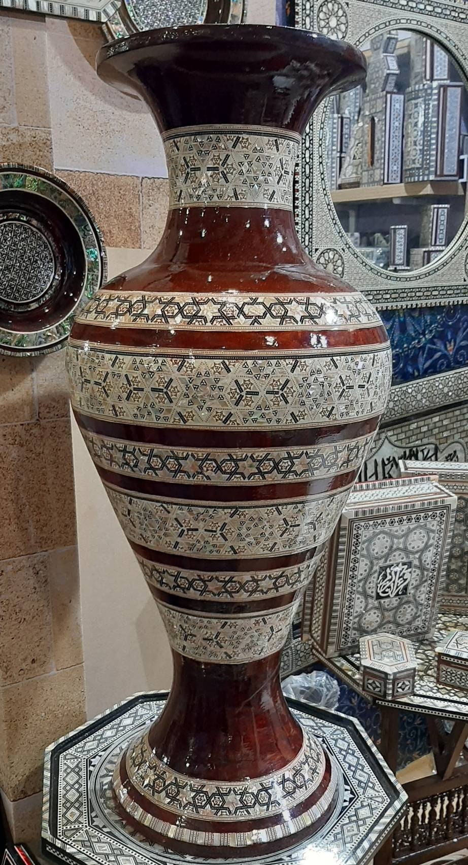 Wooden Vase with Mother of Pearl Inlay