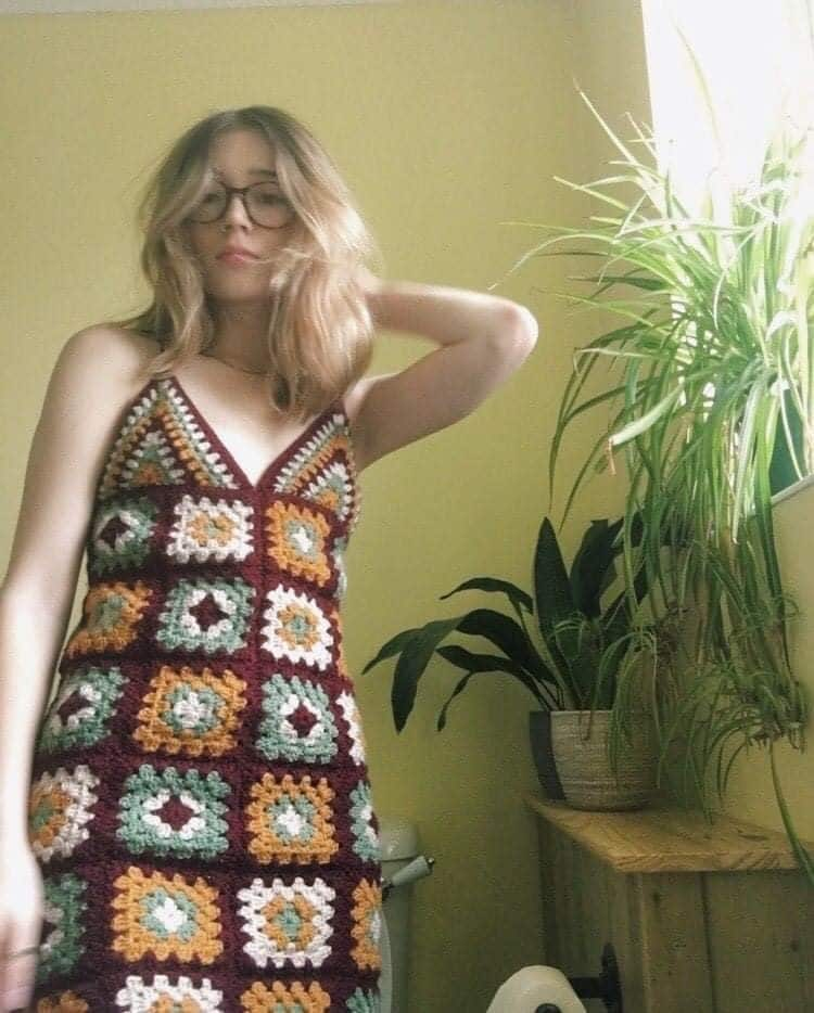 Granny Square Halter Crochet Mini Dress