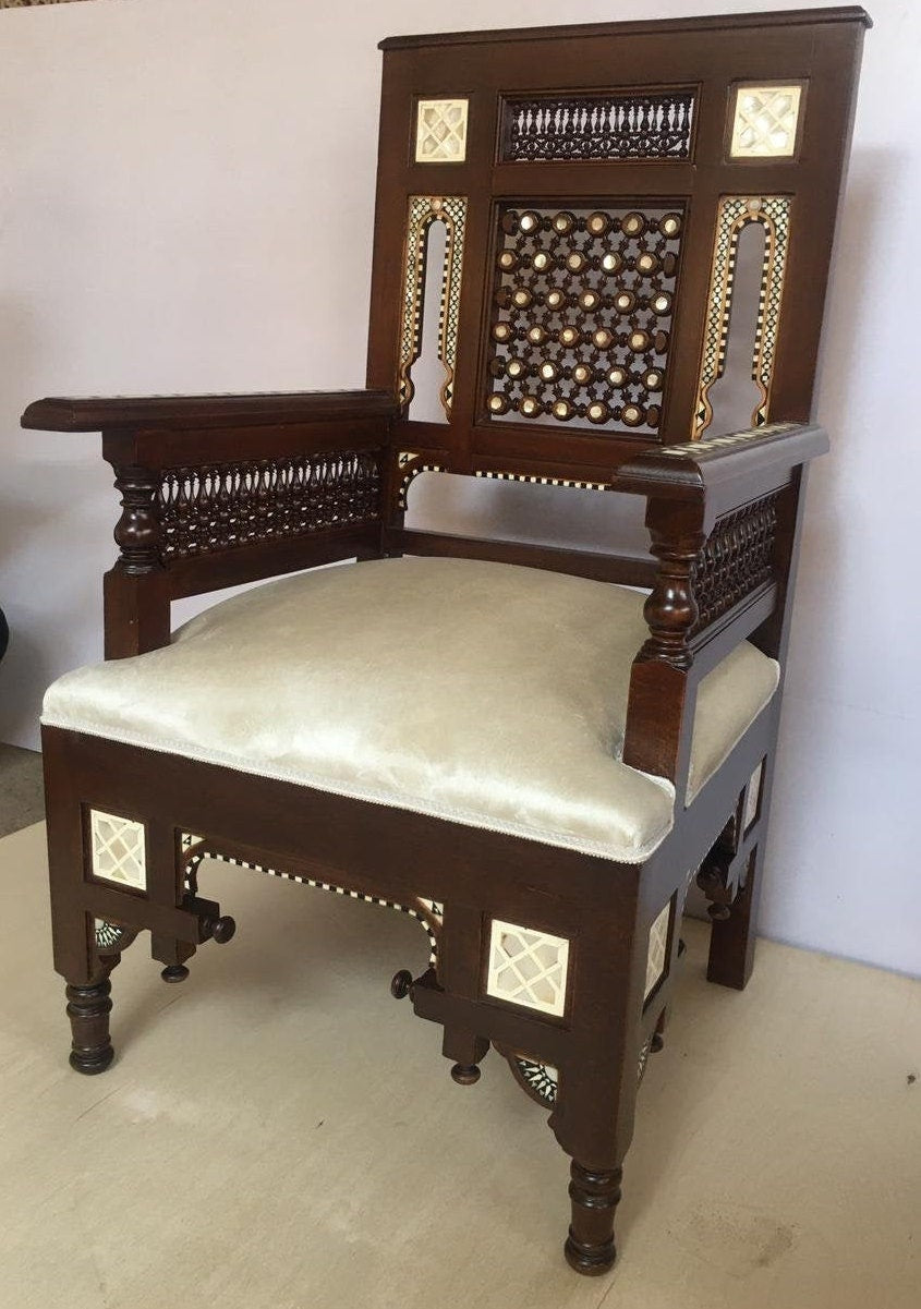 Arabesque Carved/OrnamentedLiving Set with Mother of Pearl Inlay
