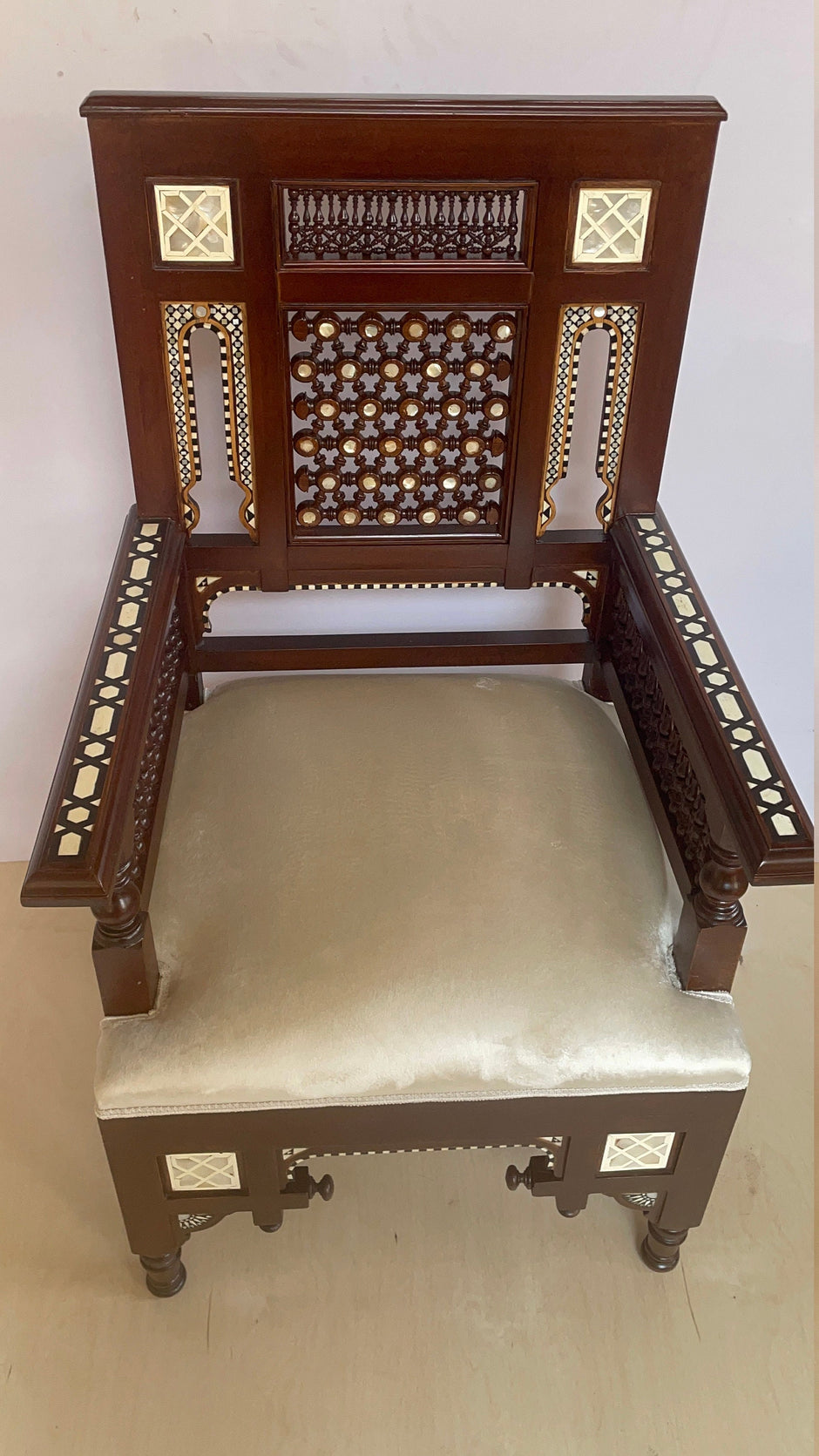 Arabesque Carved/OrnamentedLiving Set with Mother of Pearl Inlay