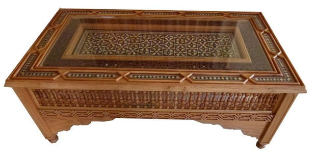 Wooden Arquette Carved Rectangular , Mother of pearl Coffee Table, Levantine Arabic furniture