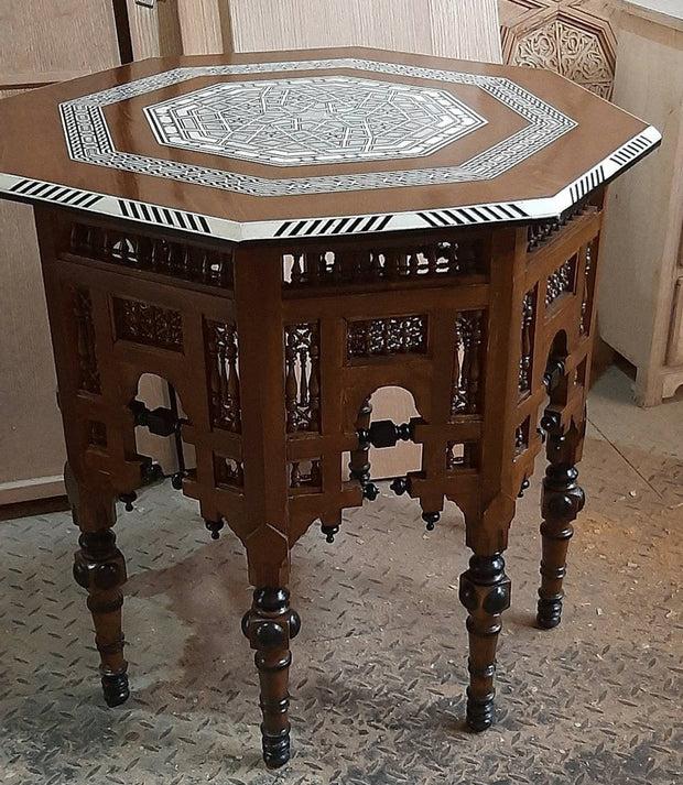 Vintage, Octagon Arabesque Side Table, Mother Of Pearl Inlay