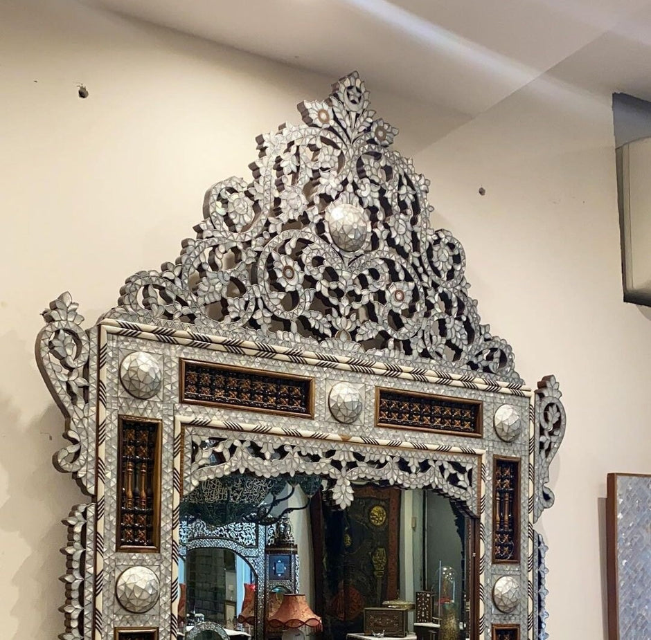 Vintage Mother Of Pearl Inlaid Entrance Mirror Frame