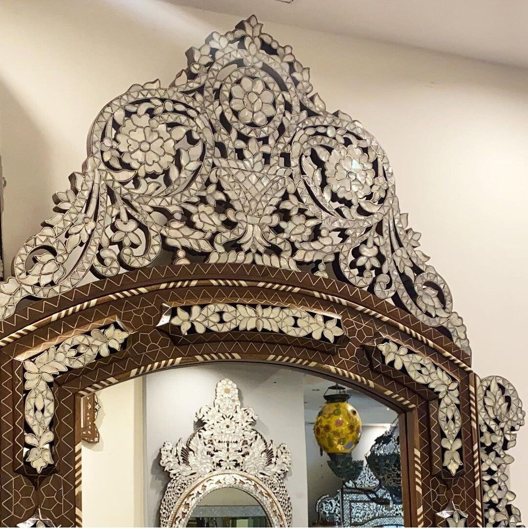 Vintage Mother Of Pearl Inlaid Entrance Mirror Frame