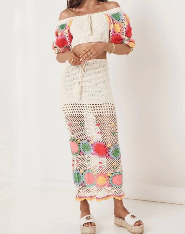 Off Shoulder Puff Sleeve Maxi Skirt Outfit