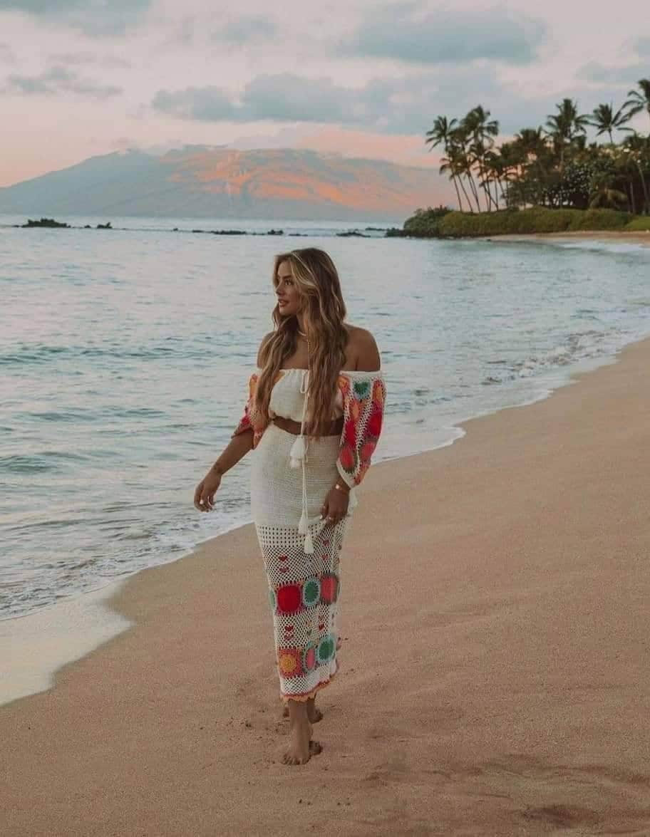 Off Shoulder Puff Sleeve Maxi Skirt Outfit