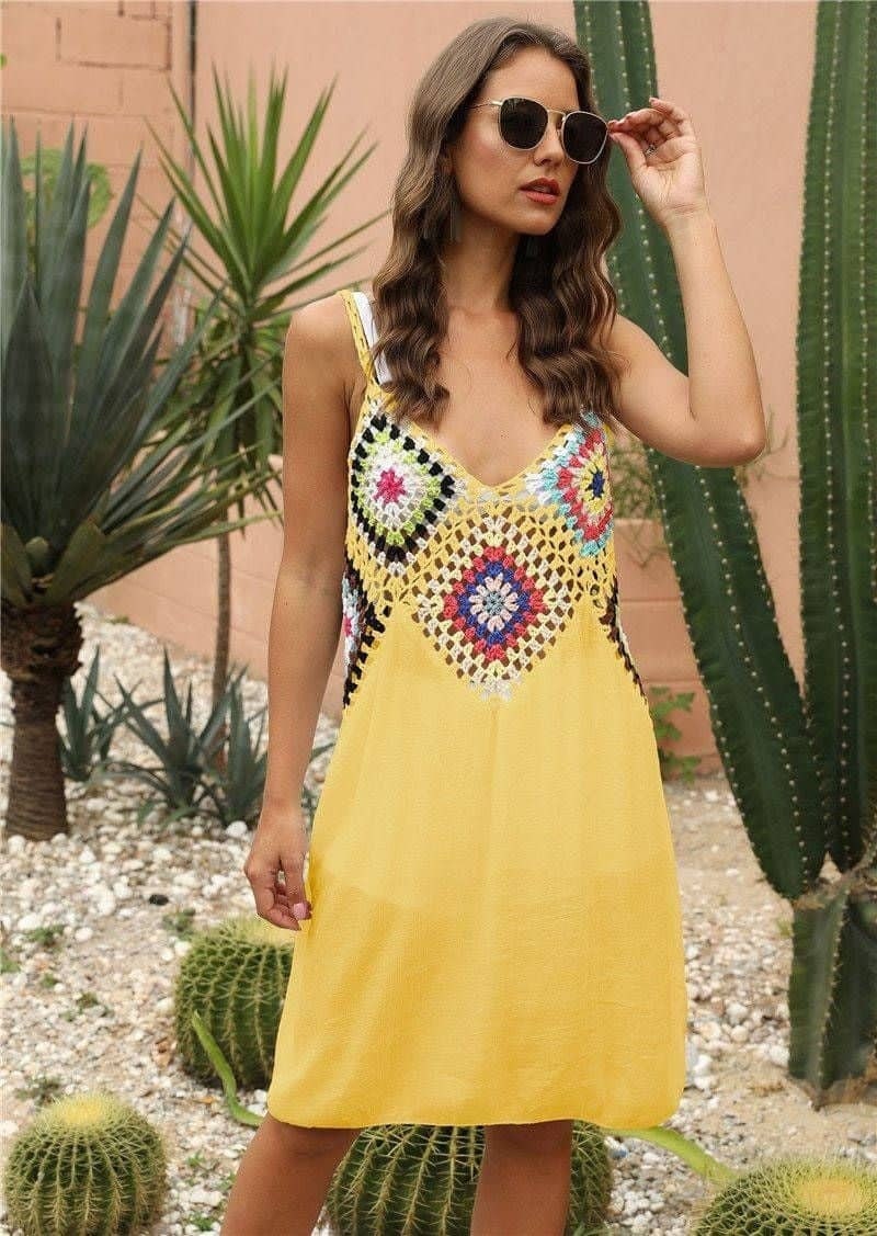 Halter Lenin Granny Square Crochet Midi Dress