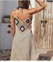 Halter Lenin Granny Square Crochet Midi Dress