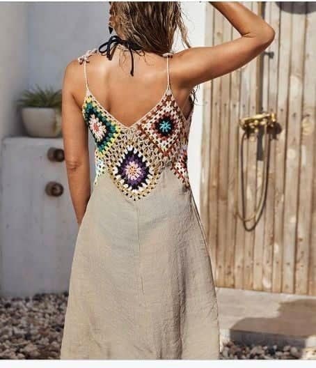 Halter Lenin Granny Square Crochet Midi Dress