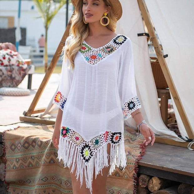 Tassel Crochet Linen Coverup