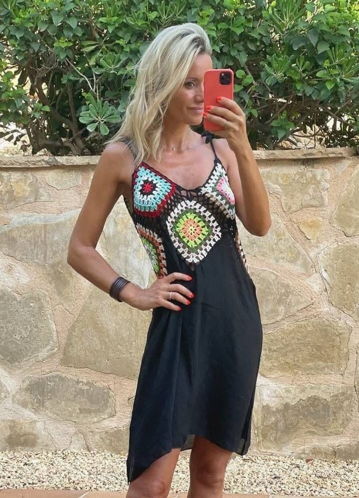 Halter Lenin Granny Square Crochet Midi Dress
