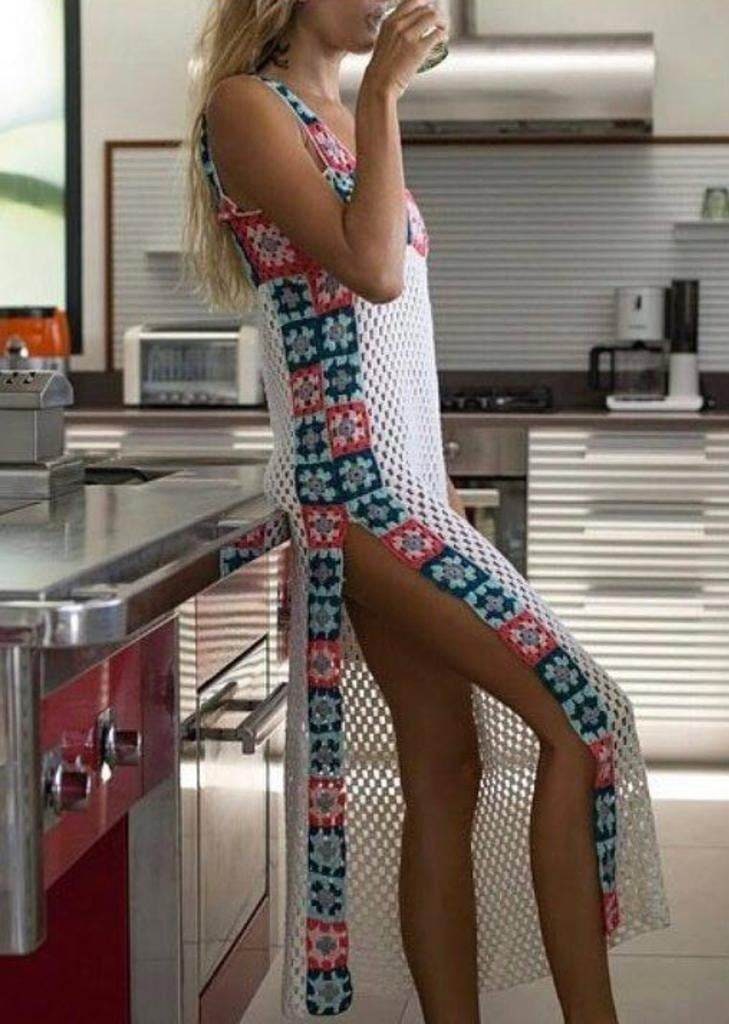 Granny Square Maxi Crochet Dress - Crochet Beach Dress -Colourful Maxi Dress - Crochet Maxi Dress - Multicolor Boho Crochet Dress