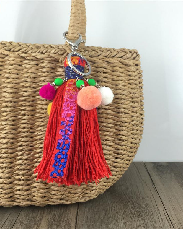 Charm Pompon Keychain Tassel