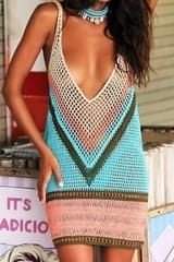 Mesh Tricolour Crochet Dress