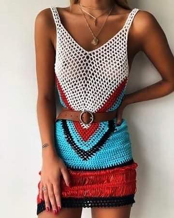 Mesh Tricolour Crochet Dress